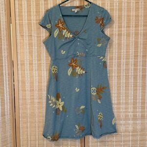 Toad & Co Womens XL Dress Rosemarie Blue Cap Sleeve Cottagecore Western Bohemian